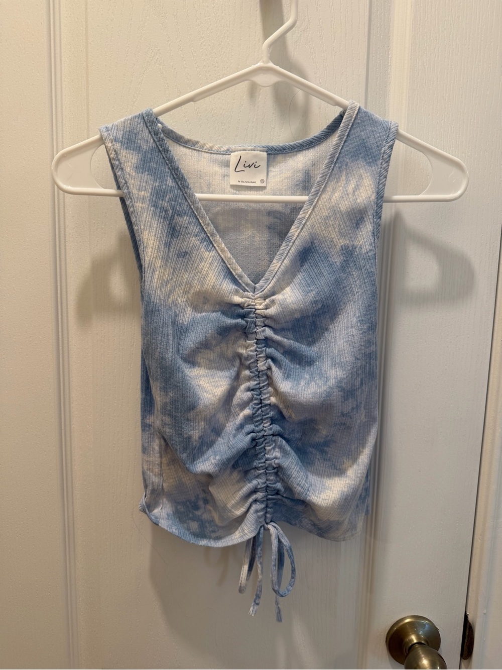 Olivia Rae Blue Tie-Dye Ruched V-Neck Tank Top